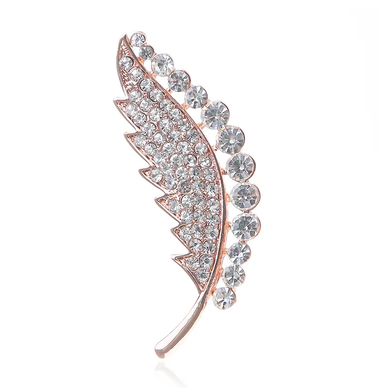 

Elegant Leaves Brooches for Women Suit Rhinestone Crystal Jewelry Brooch Banquet Gifts Pins Party Clothing Ornament Accessories