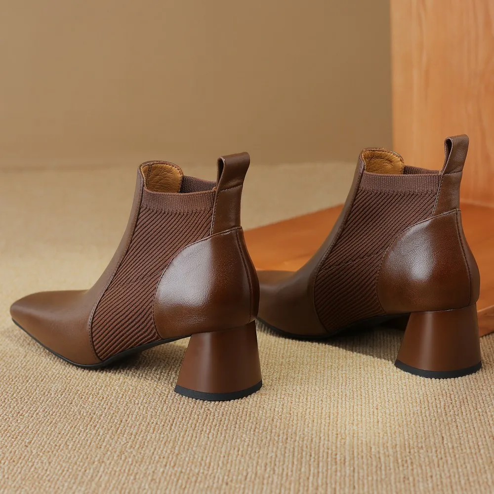 Женские эластичные вязаные Ботинки Челси из натуральной кожи Элегантные Осенние