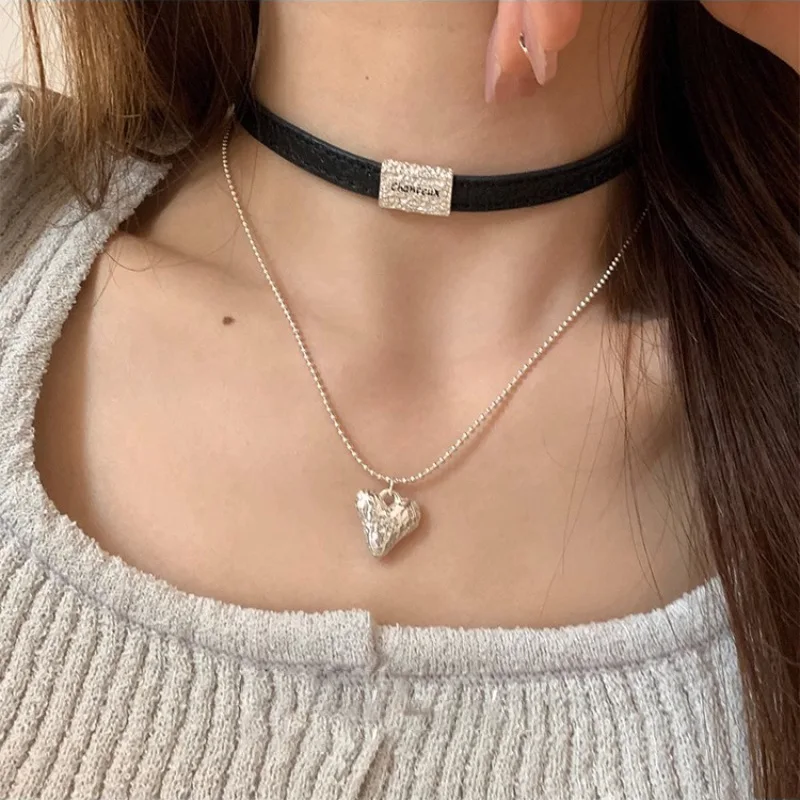 

New Trendy Fashion Silver Color Irregular Heart Punk Beaded Chain Pendant Necklace for Women Girl Jewelry Dropship Wholesale