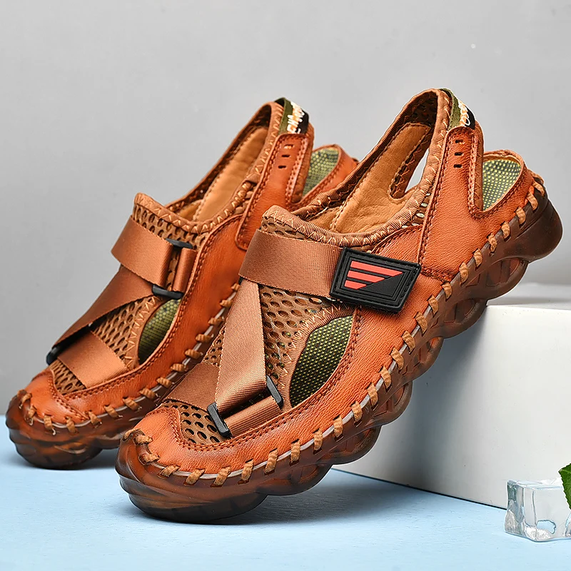

2022 Summer Men's Casual Sandals Genuine Leather Male Beach Shoes High Quality Flip Flops Slippers for Men Non-slip soft Loafers