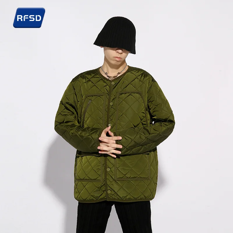 Men's autumn and winter new street embroidery rhombus trend cotton clothing men's and women's loose casual Men's winter jacket