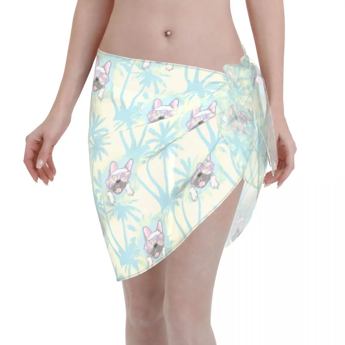 

French Bulldog Dog Short Sarongs Swimsuit Coverups Women Animal Perspective Beach Short Skirts Bikini Beach Cover Ups