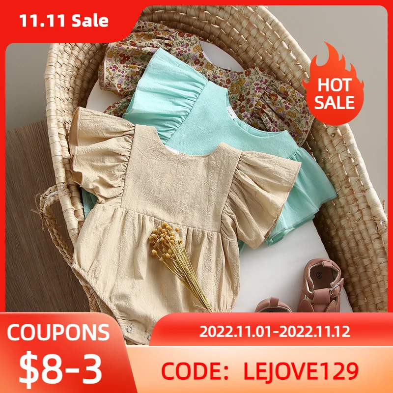 

Summer Baby Girl Romper Newborn Baby Girl Clothes Linen Cotton Baby Girl Jumpsuits