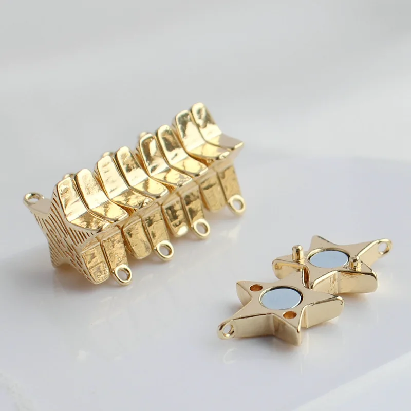 

14K gold bag color preserving 11mm stripe five pointed star magnet buckle DIY end link iron suction hanging buckle head jewelry