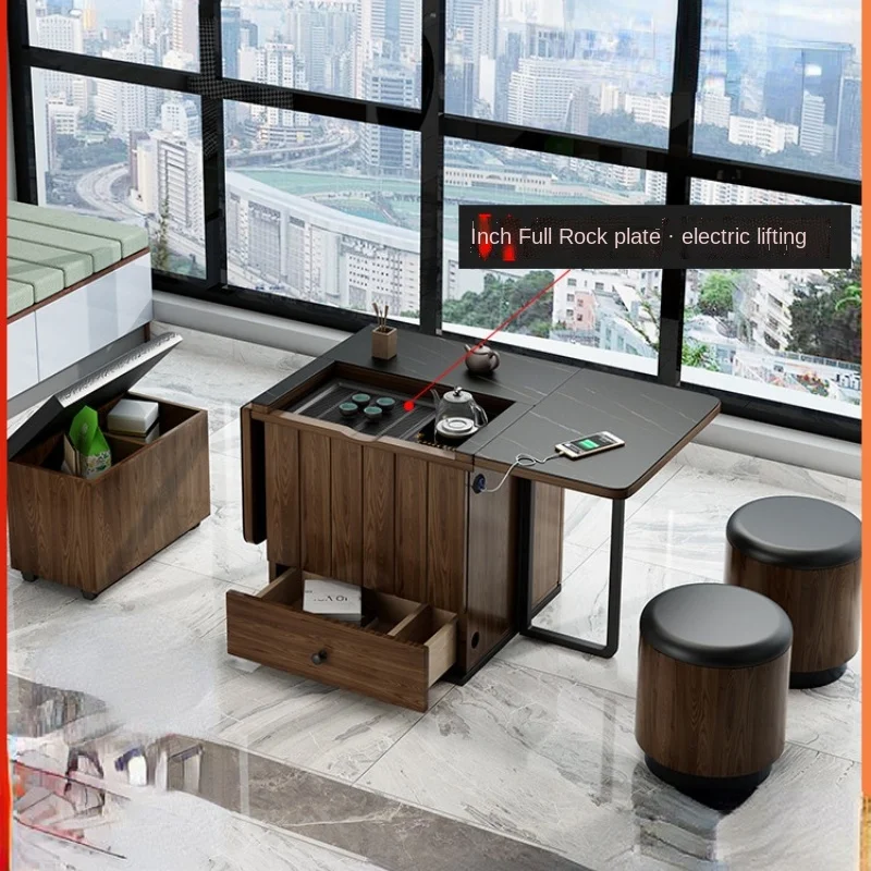 

Folding Multifunctional Movable Small Tea Table Household Table and Chair Combined Scented Tea Car Stone Plate Coffee Table