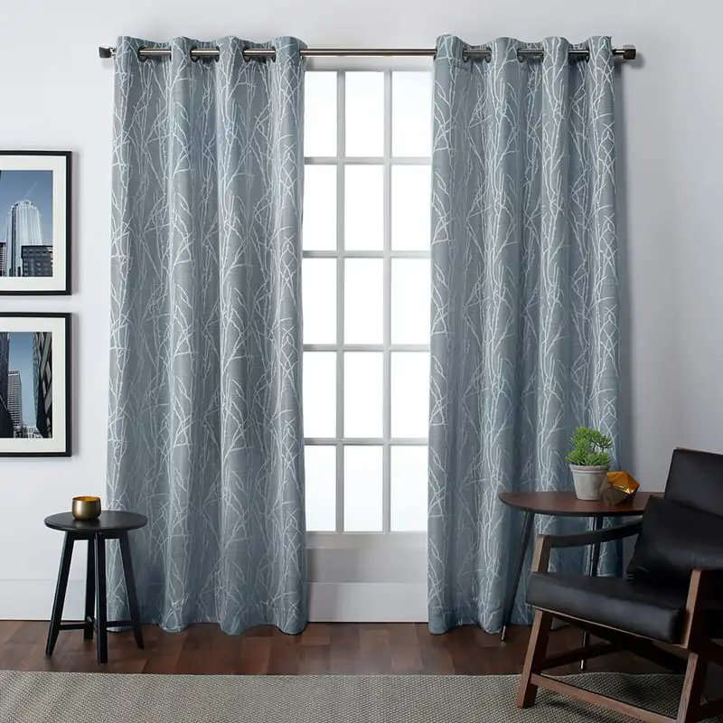 

Curtains Finesse Branch Print Grommet Top Curtain Panel Pair, 54x84, Steel Blue