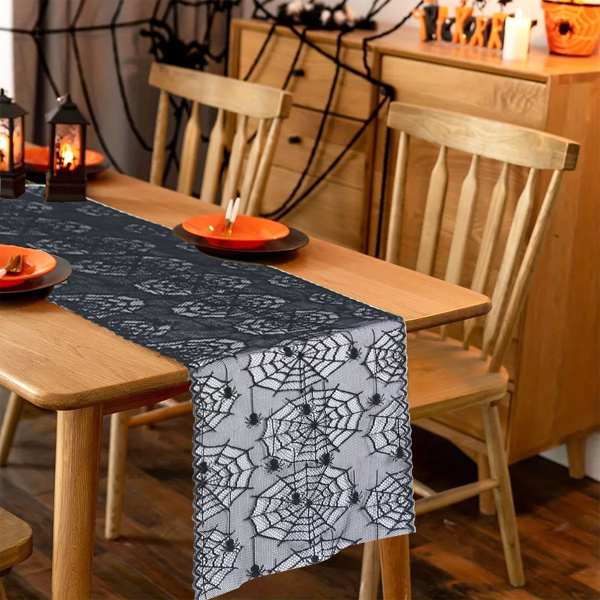 30x180 см украшение для стола на Хэллоуин черное кружево