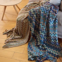 light knit stripe blanket super soft bohemia blanket for bed throw blanket with tassel plush warm home decorative blankets 2022