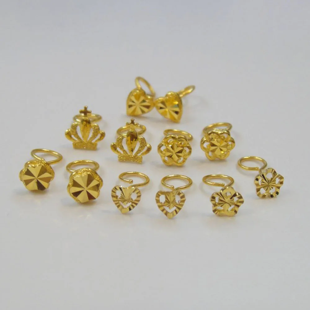 Brincos do Parafuso Coroa em Forma de Presente para a Mulher Real Amarelo Ouro Prisioneiro Flor Coração 999 24k