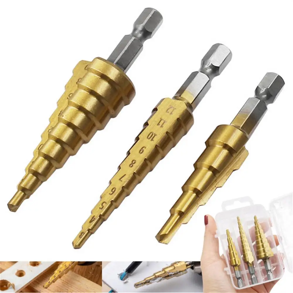 

3pcs/set 3-12mm/4-12mm/4-20mm HSS Step Drill Bit Metal Straight Groove Wood Hole Cutter Core Cone Drill Power Tools Accessories