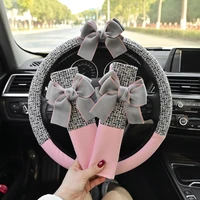classic plaid bowknot universal car steering wheel cover auto seat belt pad sets decro for women bow series car accessories
