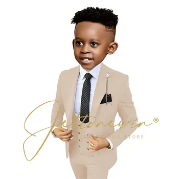 Casual Beige Suit For Kids Children Attire Wedding Blazer Formal Wear Birthday Party Boy Suits costume enfant garçon mariage 1