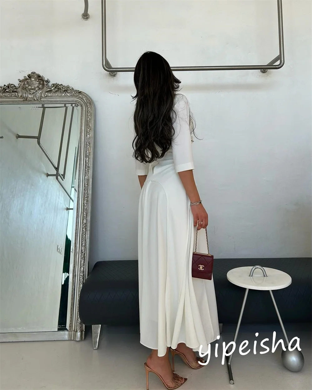 Jiayi Gong шифоновое жемчужное платье знаменитостей трапециевидной формы с вырезом