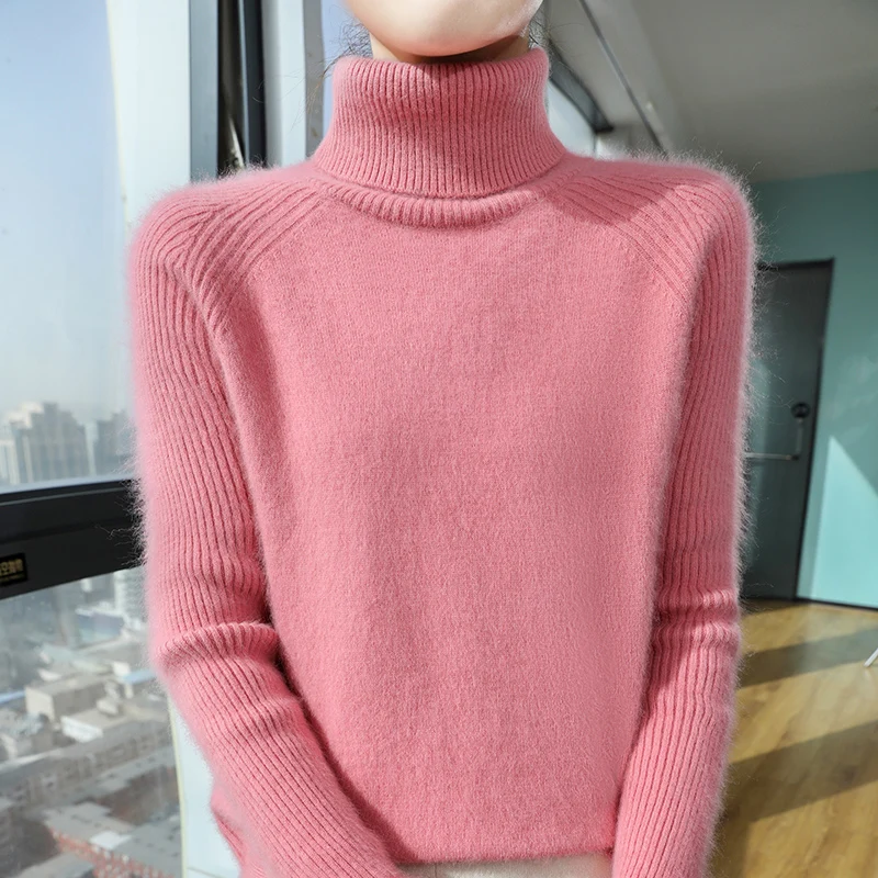 Осень-зима 2024 новый норковый свитер женский однотонный с воротником и разрезом