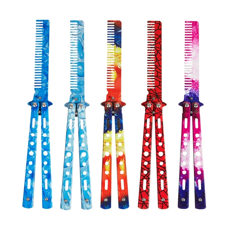

1pc Foldable Comb Stainless Steel Practice Training Butterfly Knife Combs Beard Moustache Brushes Hairdressing K3NE