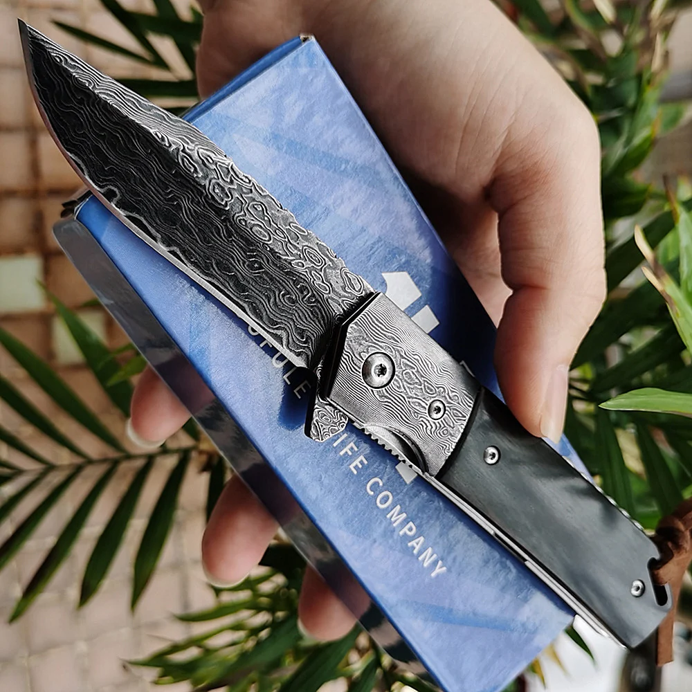 

Ручка из Дамасского черного дерева, складной нож для кемпинга, охоты, кухни