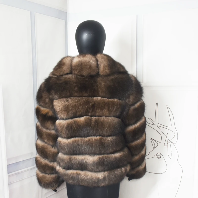 Suit Collar Winter Lapel Real Fox Fur Coat Thick Warm Imitation mink Sable Women's Light Brown Jacket The Fox Fur Short coat