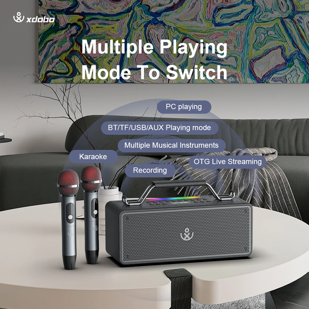 Фото Портативная колонка BMTL Bold, водонепроницаемая, с Bluetooth, усиленными басами, бумбокс, звуковая система, караоке-колонка с микрофоном. №2