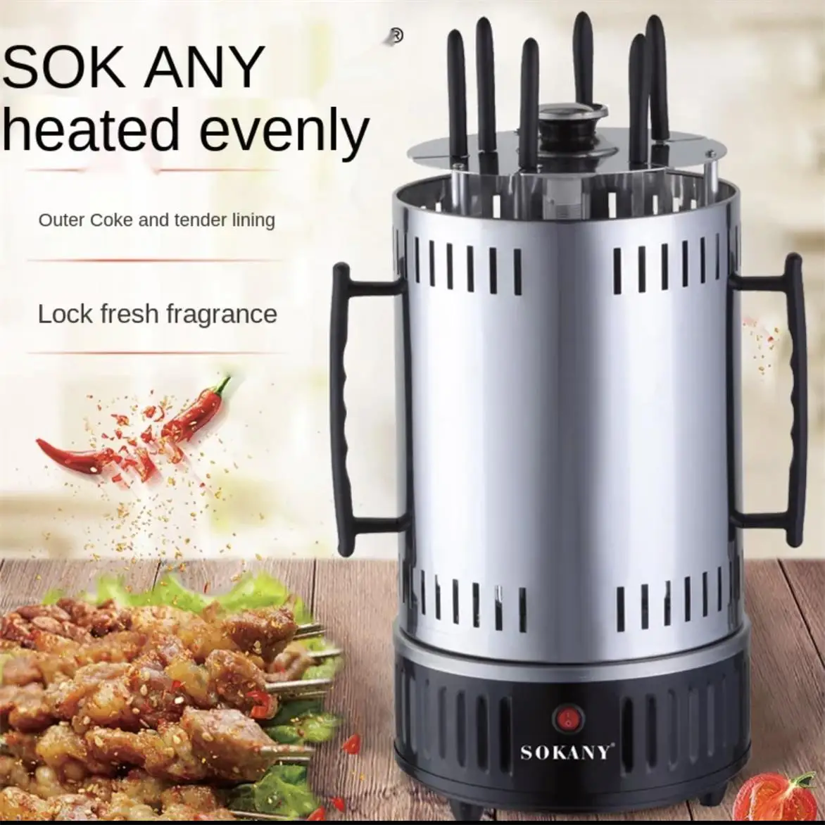 electric grill 6 sticks automatic revolving vertical grill timing barbecue tools smokeless mutton bbq skewers machine free global shipping