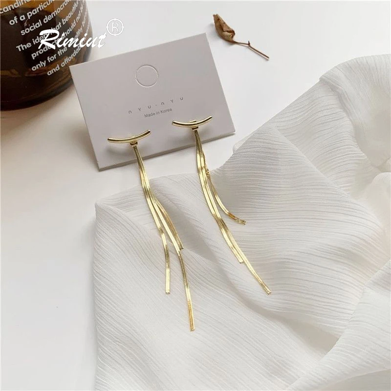 

Rimiut Korean Style Long Tassel Earring Two Ways Wear Simple Earrings Female Personality Temperament S925 Silver Needle Earrings