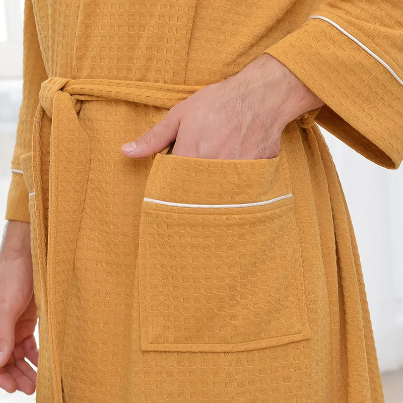 Men's Bathrobe Home Wear Waffle Pajama Bathrobe For Couple Sleepwear Home Clothes Robe Warm Robes For Sleeping Long Bathrobe
