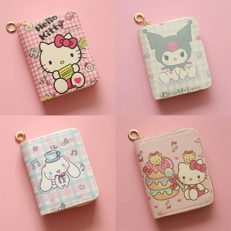 

New Sanrios Hello Kittys Pu Women Fashion Wallet Kawaii Kuromi Girls Id Card Holders Purse Anime Cinnamoroll Cartoon Coin Purses