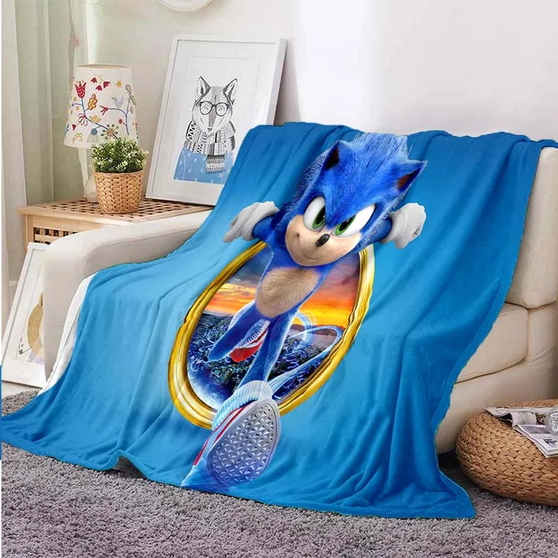 

Manta de franela suave de Anime Sonic para todas las estaciones, manta cálida ligera para sala de estar/dormitorio