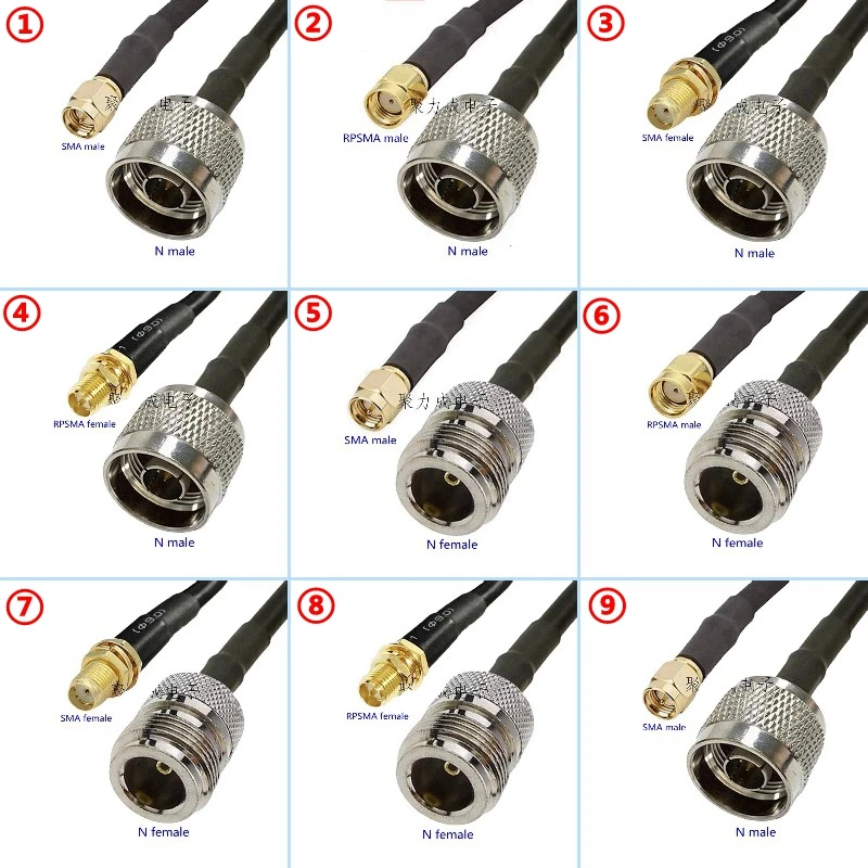 RG58 N Type To SMA RPSMA Male Female Crimp for RG58 Coax Extension Jumper Pigtail Connector L16 N To SMA Fast Delivery Brass RF