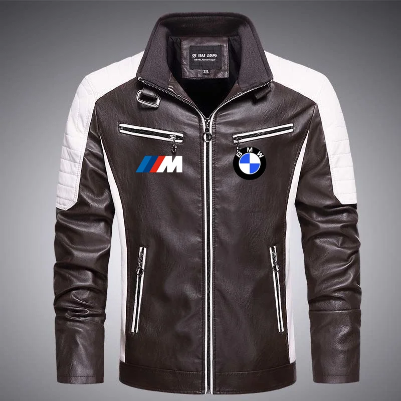 BMW Мужская кожаная куртка Весенне-осенний стиль мужская мотоциклетная с цветными