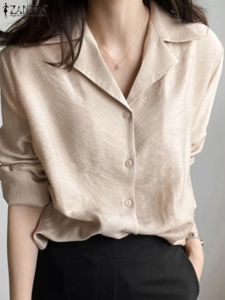 

Женские свободные топы большого размера, туника, повседневные однотонные офисные дамские Блузы с отложным воротником, женские Рабочие Руба...