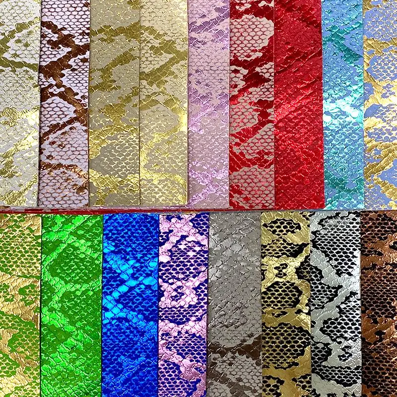 Snake Skin Design Pattern Bronzing Vinyl PU Faux Leather Fabric Sheet for Making Shoe/Bag/DIY Accessories/Wallpaper |