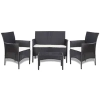 4 Piece Patio Lounge Set with Cushions Poly Rattan Black C Outdoor Table and Chair Sets Outdoor Furniture Sets