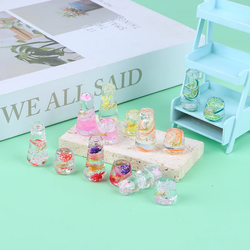 

2pcs/set 1:12/1:6 Dollhouse Juice Flower Drink Cups Dollhouse Simulation Mini Drink Model Dolls House Decoration Food Toys