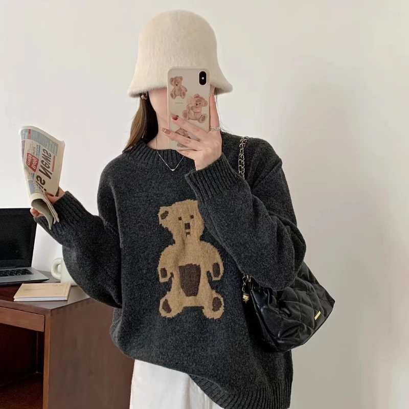 Свитер женский зимний с круглым вырезом и длинными рукавами