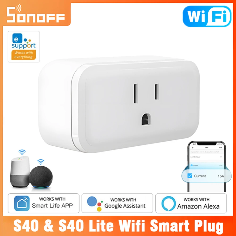 

SONOFF S40/Lite iPlug Wi-Fi Smart Plug Socket Power Consumption Measure Monitor Energy Usage Overload Protection Remote Control