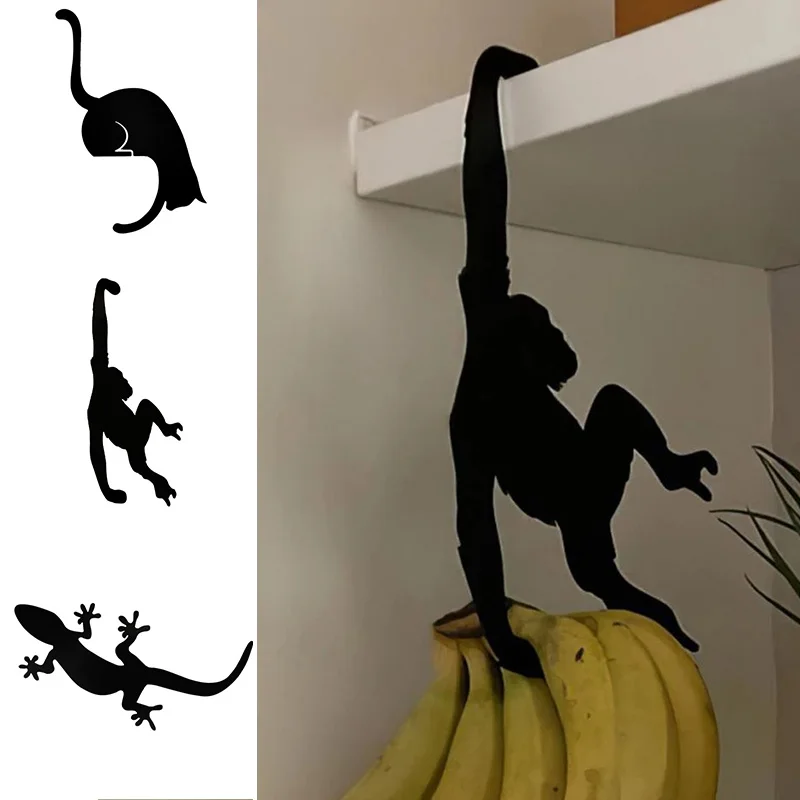 1PCS Animal Gecko Monkey Cat Key Hook Wall Mounted Key Holder Living Room Decor Metal Hooks Clothes Storage Rack Leash Hanger