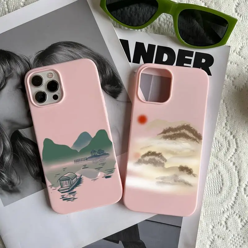 Ink Landscape Phone Case Fundas Shell Cover For 11 Pro 12 13 Mini Pro Max Iphone 6 6s 7 8 Plus Xr X Xs Mobile Phone Bag
