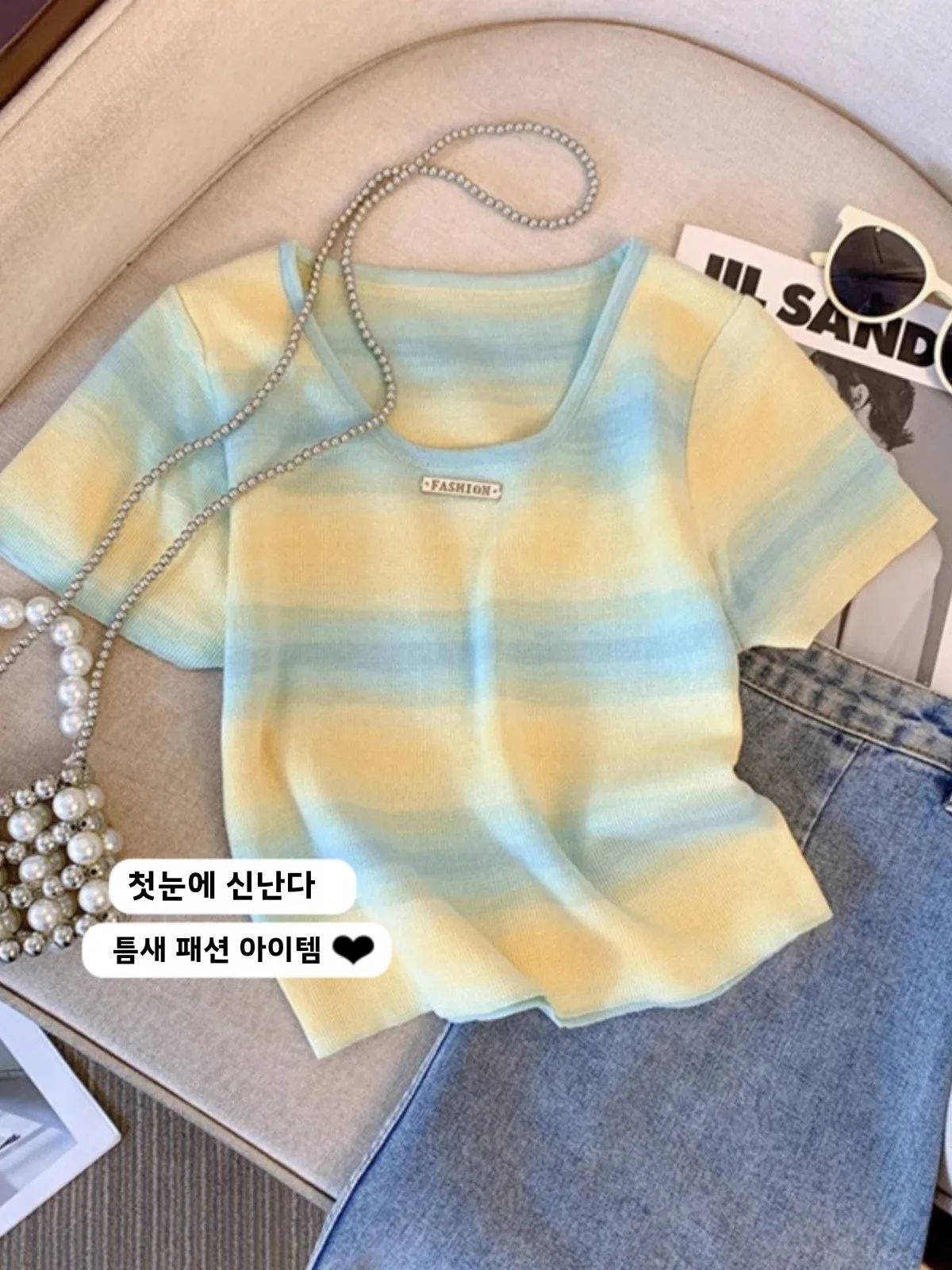 Женская летняя рубашка в полоску из ледяного шелка с квадратным воротником и