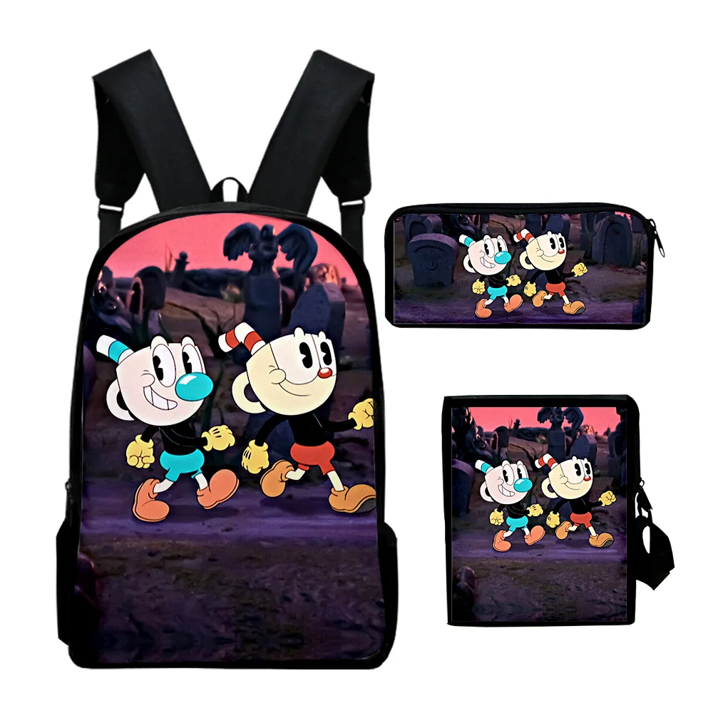 

Creative The Cuphead Show Anime 3D Print 3pcs/Set pupil School Bags Laptop Daypack Backpack Inclined shoulder bag Pencil Case