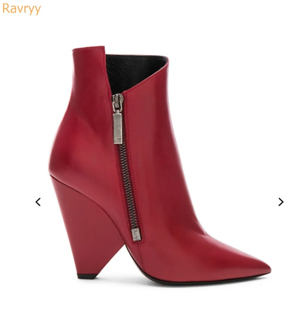 

Solid Color Wedges Red Boots Side Zipper Pointed Toe Sexy Fashion Nude Boots Leather Short Boots Spring Autumn Comfort Shoes