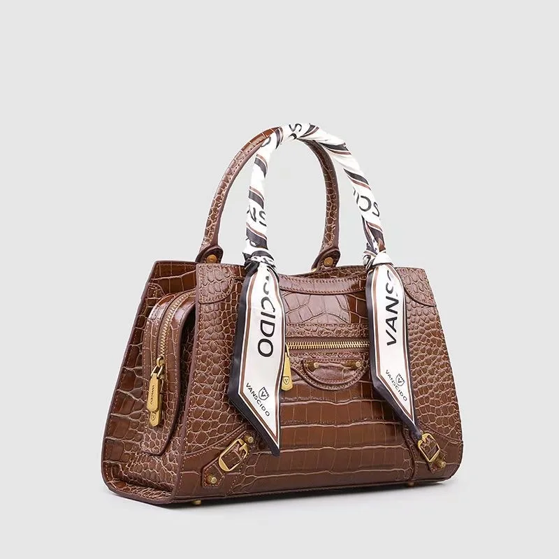 

Genuine leather crossbody bag, single shoulder bag, large capacity crocodile pattern, women's handbag, rivet bag, women's bag