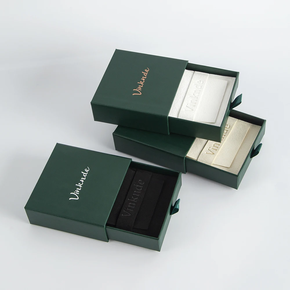 Custom Logo Printed Microfiber Suede Pouch Jewellery Box Sliding Drawer Paper Cardboard Boxes Case Earrings Rings Packaging Bag