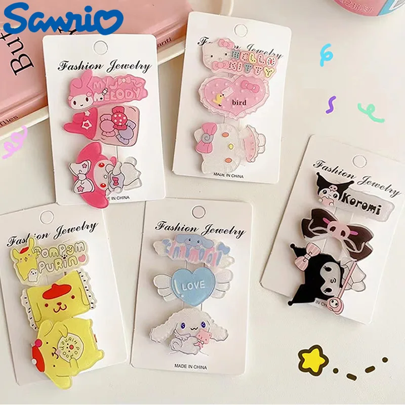 Набор заколок для волос Kawaii Sanrio 3 шт. Мультяшные заколки Kuromi Hello Kitty Cinnamoroll