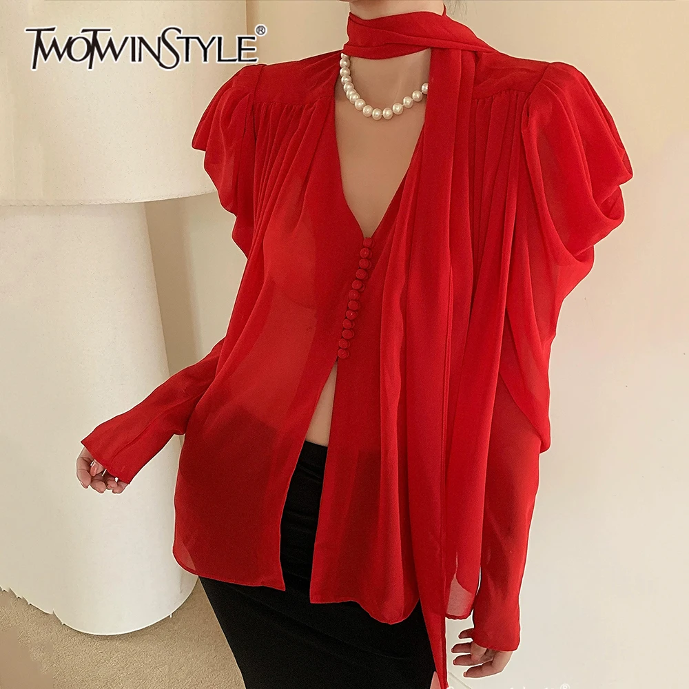 TWOTWINSTYLE однотонная свободная блузка со складками и темпераментом для женщин