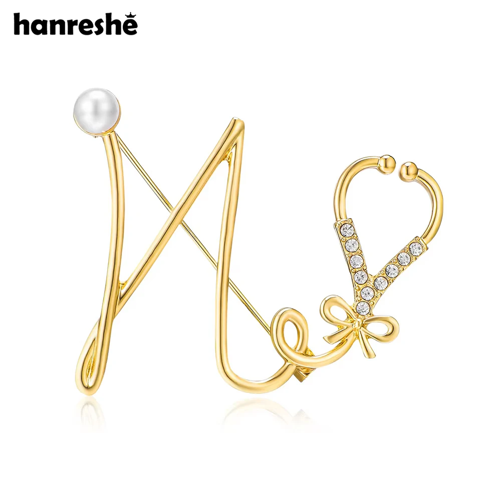 Брошь в виде стетоскопа Hanreshe N с инкрустированными жемчужинами и кристаллами