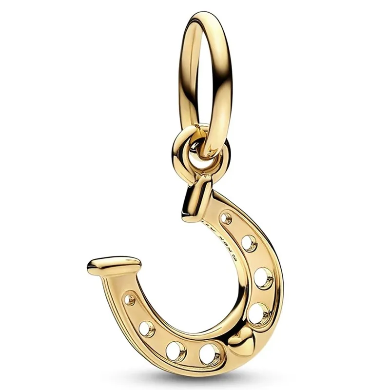 

Authentic 925 Sterling Silver Moments Gold Lucky Horseshoe Dangle Bead Charm Fit Women Pandora Bracelet & Necklace Jewelry