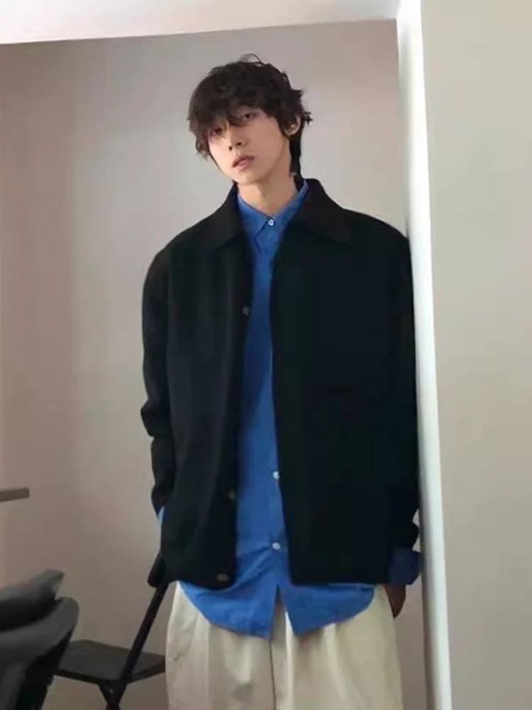 Черный вязаный кардиган с лацканами мужской зимний свитер Lazy High Sense Cleanfit верхняя