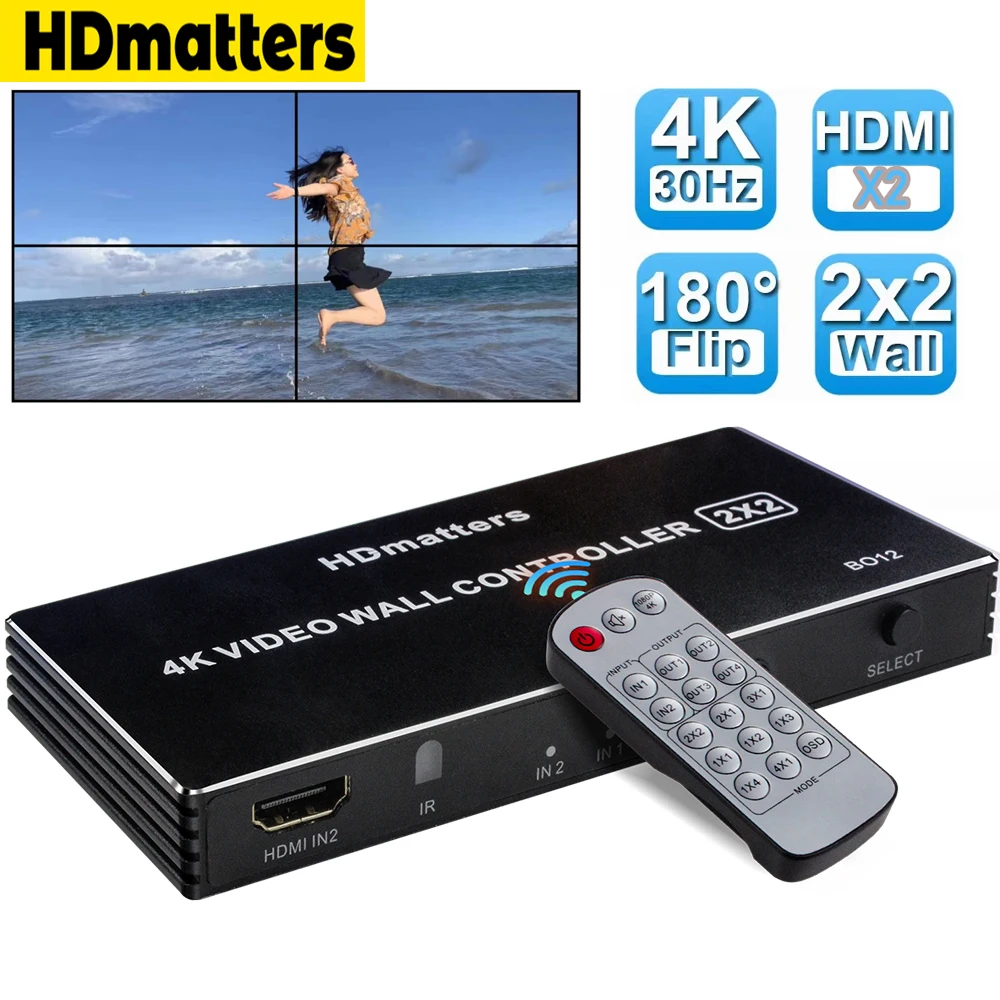 

2x2 HDMI 4K TV Video Wall Controller Processor 1X2 1X4 1X3 2X1 3x1 4X1 multi video screen processor switcher splicer 180° Flip