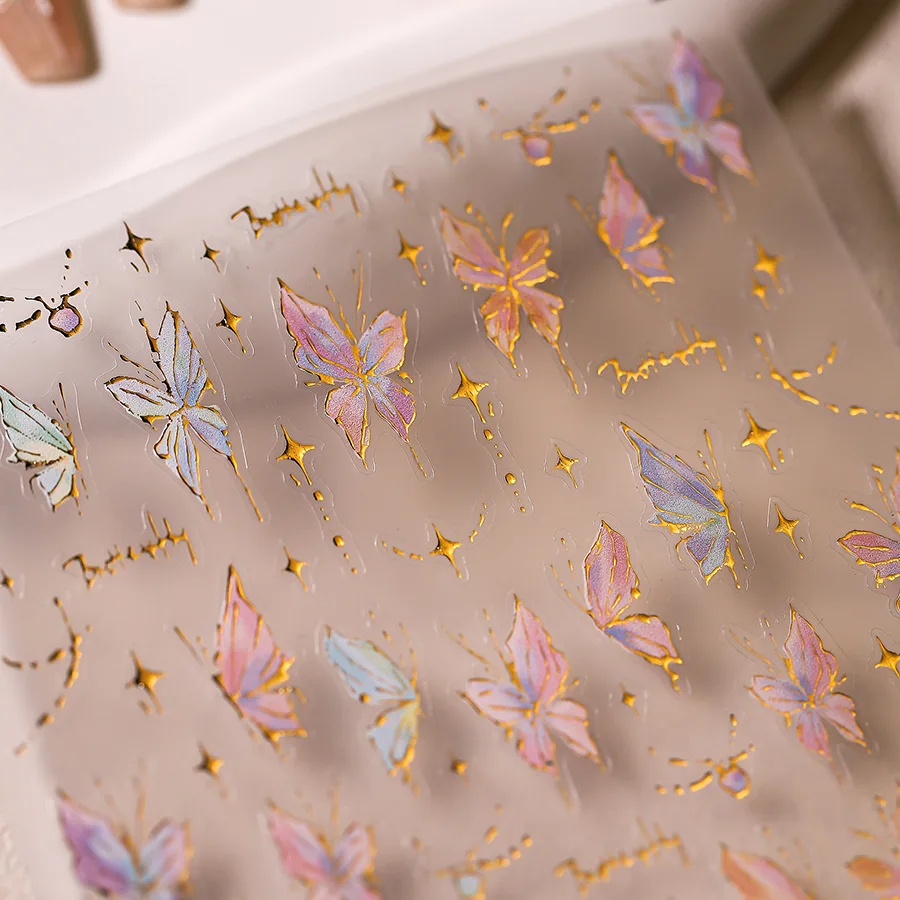 Акриловые гравированные наклейки для ногтей золотая линия розовый дизайн