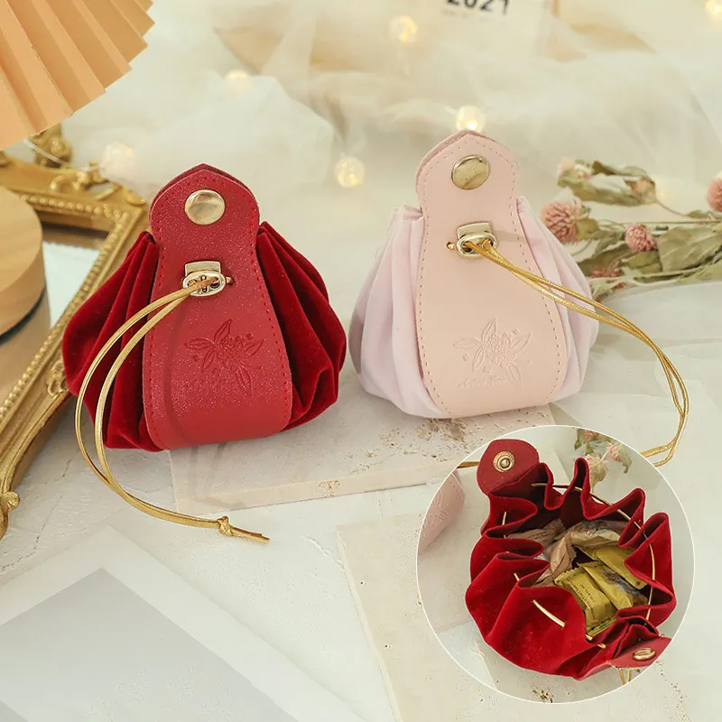 

Creative PU Leather Drawstring Bag Portable Jewelry Gift Candy Storage Bag Box for Wedding Baby Shower Birthday Party Pocket